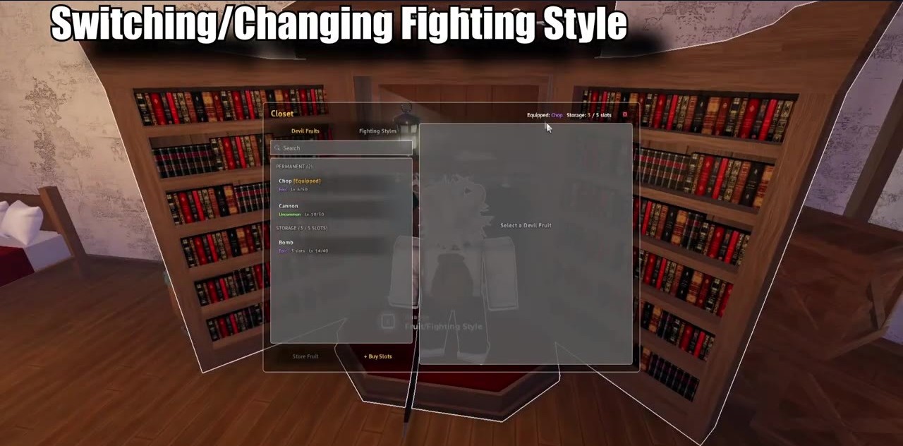 Equip · Closet Fighting Styles tab