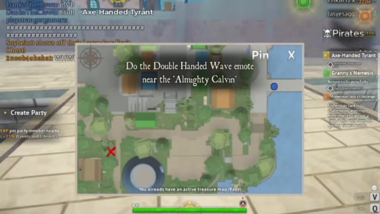 Easy treasure map clue — Double Handed Wave near Almighty Calvin